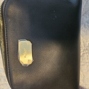 Monerief London Black Leather Cosmetic Bag with Gold Accent